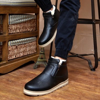 Male Plus Velvet Warm Winter Boots Casual Simple Stylish Shoes Zipper