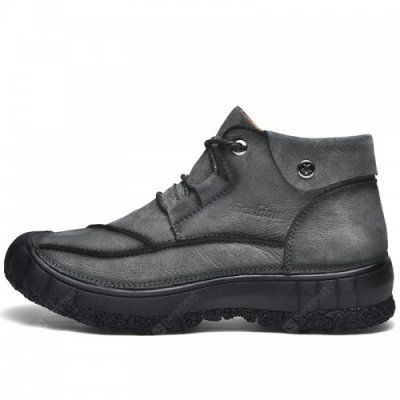 Men Leather Boots Winter Outdoor Solid Color Lace-Up Climbing Leisure Shoes