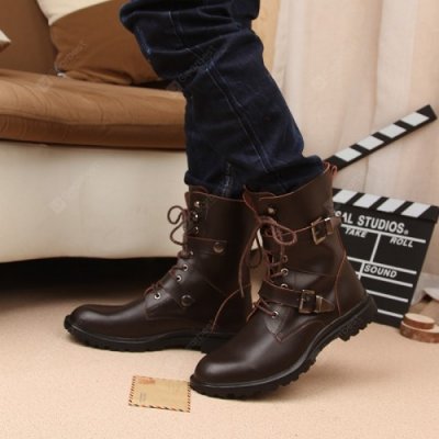 High Top Boots Male Leather Boots Increased Male Autumn And Winter Plus Velvet Cotton Boots England Men's Boots Large Yards 48 Men